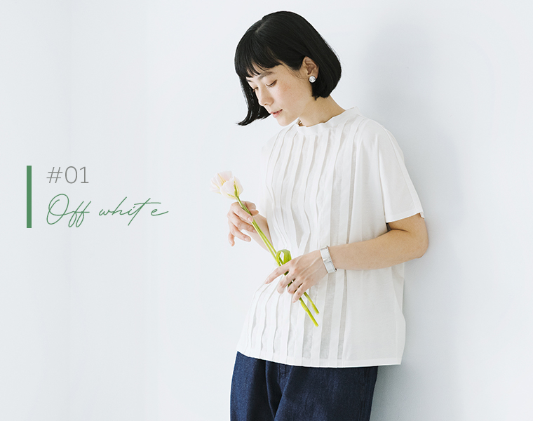 LILASIC　布帛切替タックTシャツ（オフホワイト）の紹介