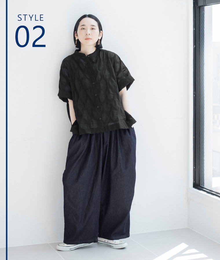 	D*g*y（ディージーワイ）の【別注】ドットシアーシャツ(ブラック)のカジュアルコーディネート