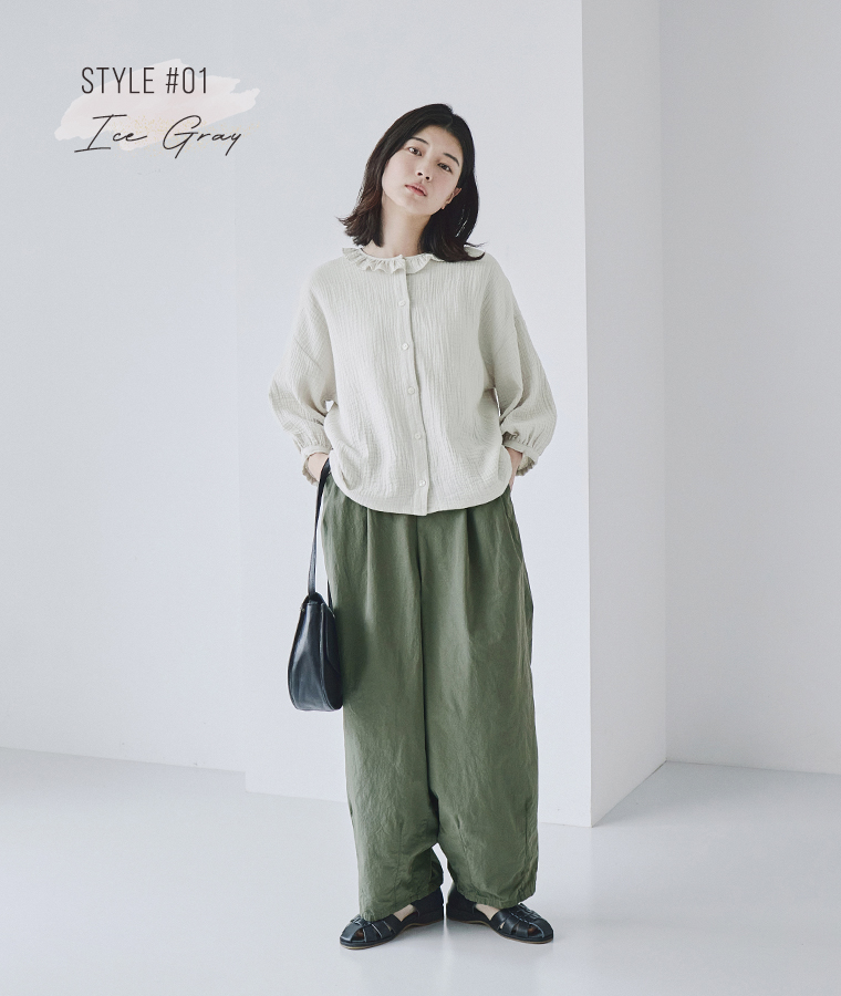 &yarn　コットンダブルガーゼフリル襟ブラウス