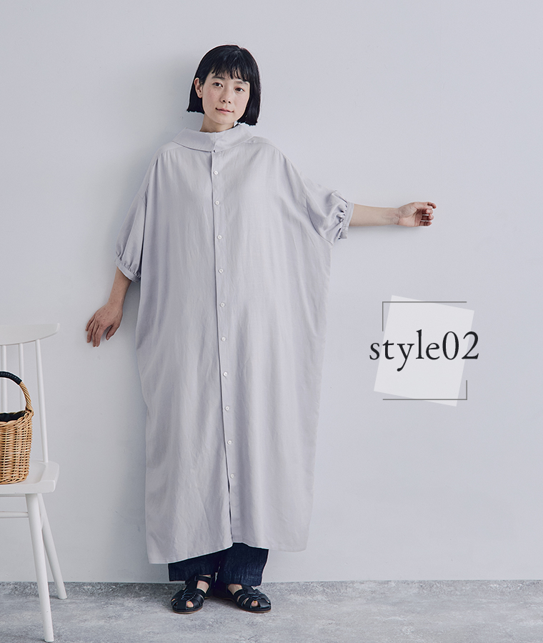 &yarn(アンドヤーン)　レーヨンリネン2wayワンピース アイスグレー
