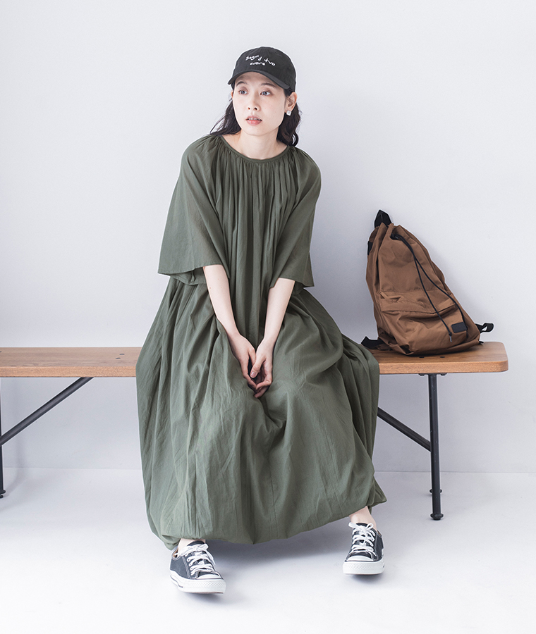 コットン　2wayバルーンワンピース(グリーン)のコーディネート &yarn(アンドヤーン)