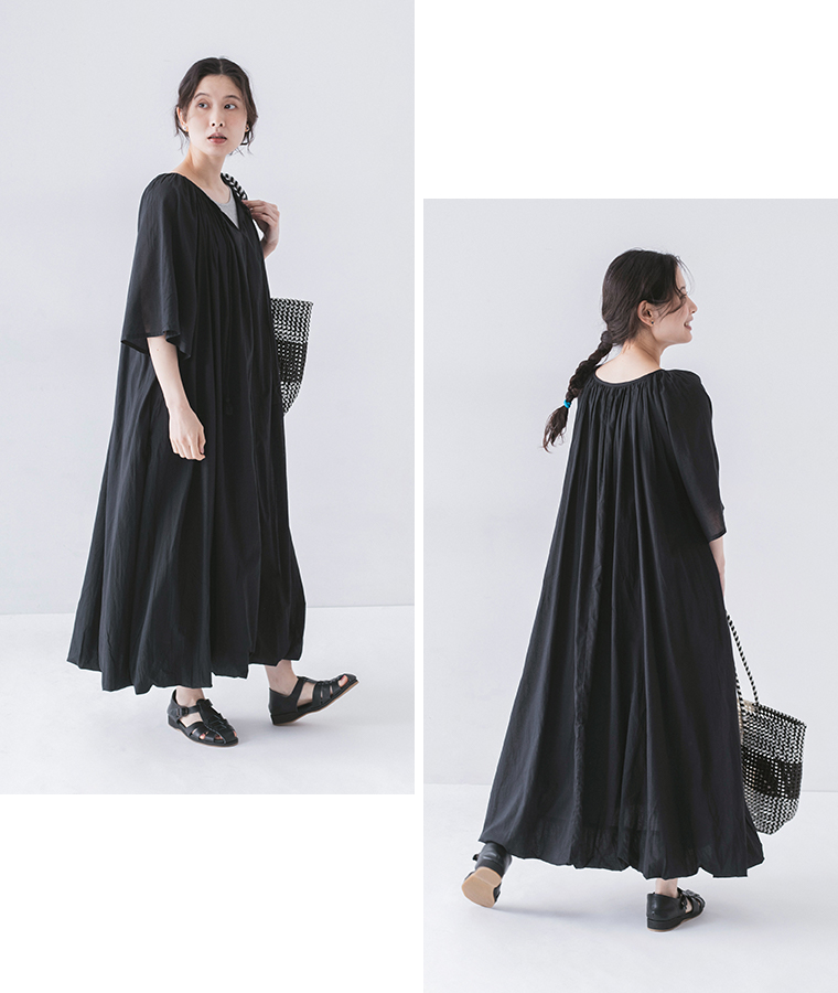 コットン　2wayバルーンワンピース(ブラック)のコーディネート &yarn(アンドヤーン)