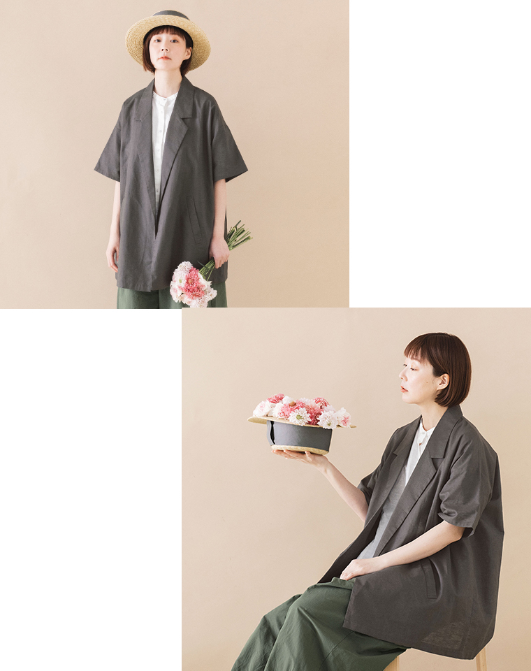 コットンリネンシャツジャケット 【&yarn】 style01グレー 上半身寄り