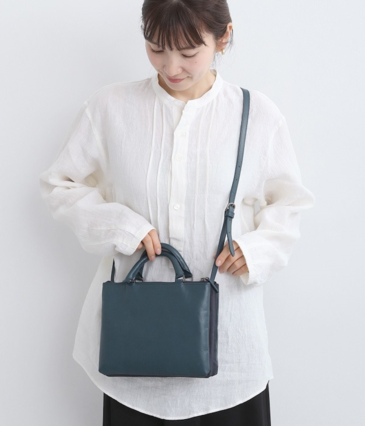 レザー3部屋ショルダー(ネイビーグリーン-ONESIZE)