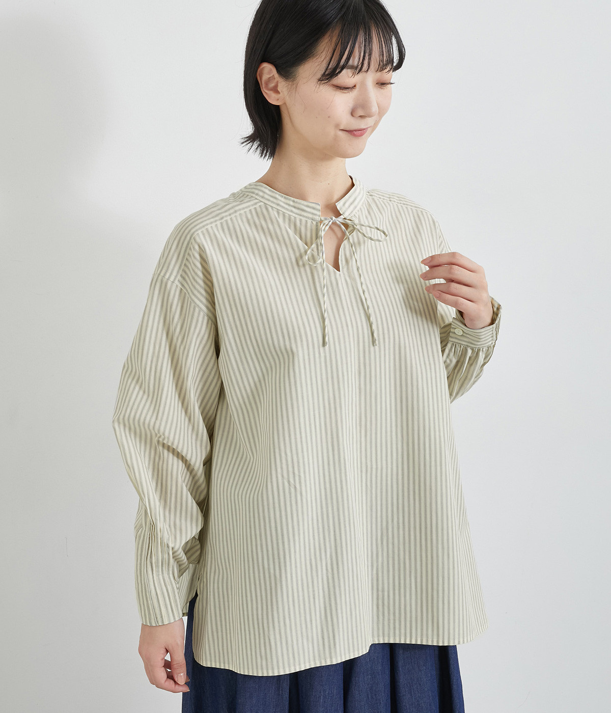 コットンセルロースストライプ2wayシャツ(グレー×キナリストライプ-ONESIZE)