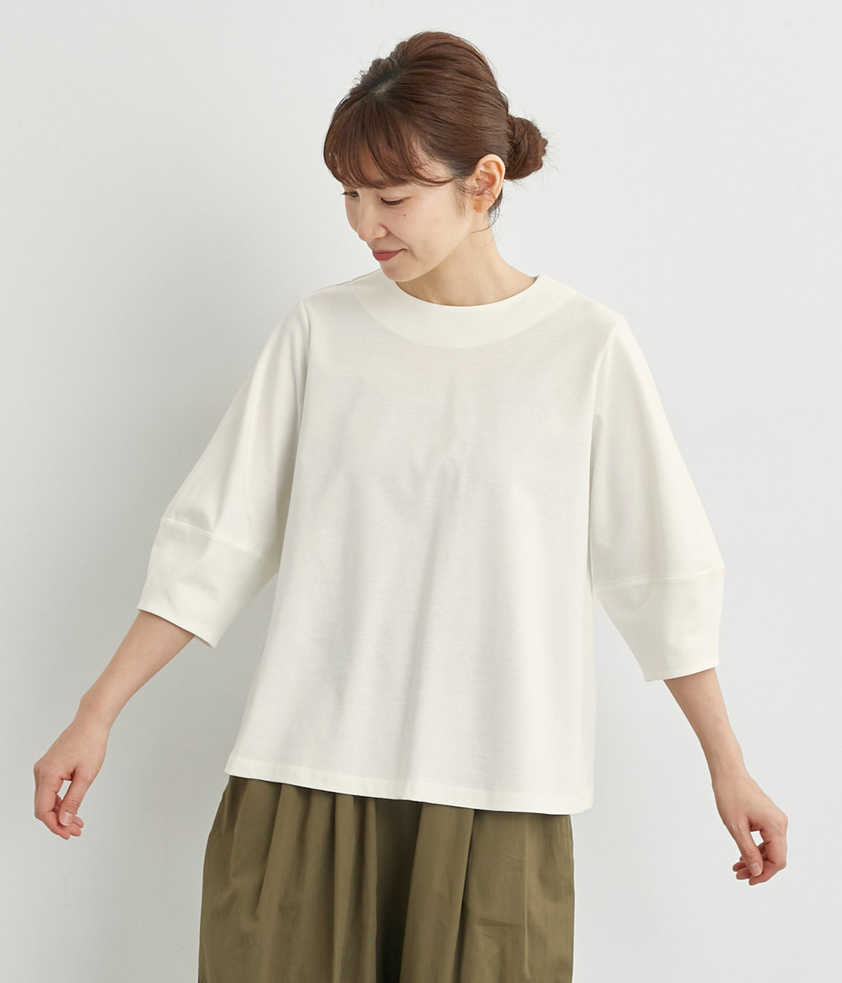 オーガニックコットンポンチランタンスリーブシャツ(オフ-ONESIZE)
