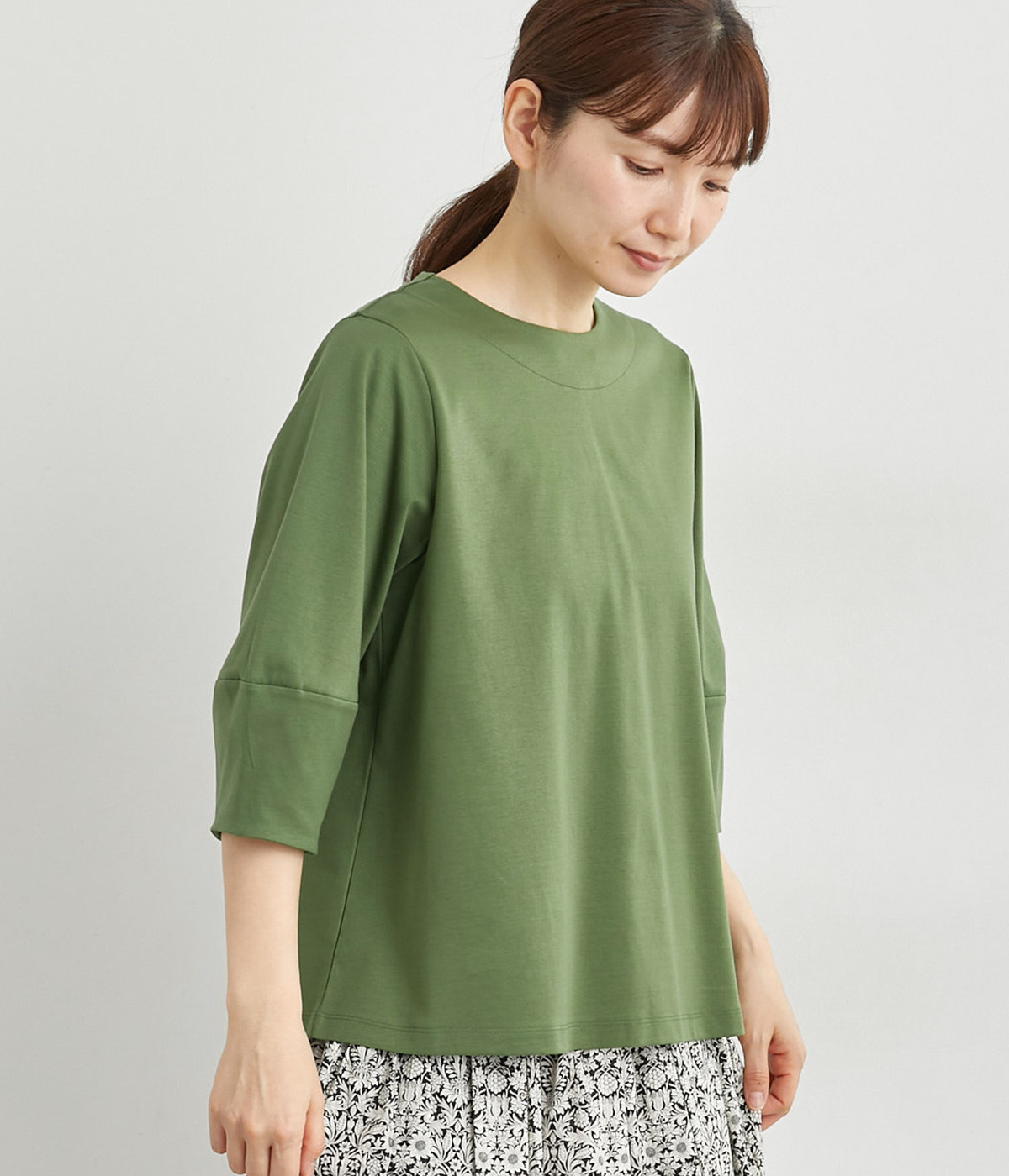 オーガニックコットンポンチランタンスリーブシャツ(グリーン-ONESIZE)