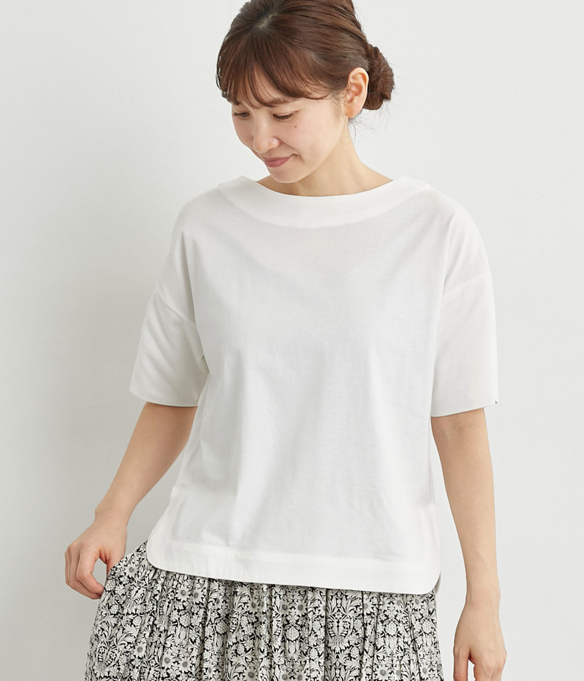 天竺ボーダードロップショルダーTシャツ(オフシロ-ONESIZE)