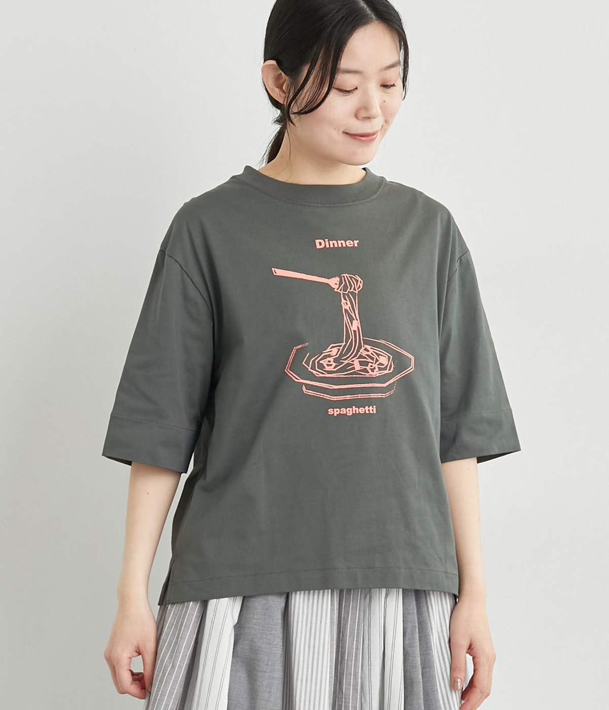 お食事プリントTシャツ(ブルーグレー-ONESIZE)