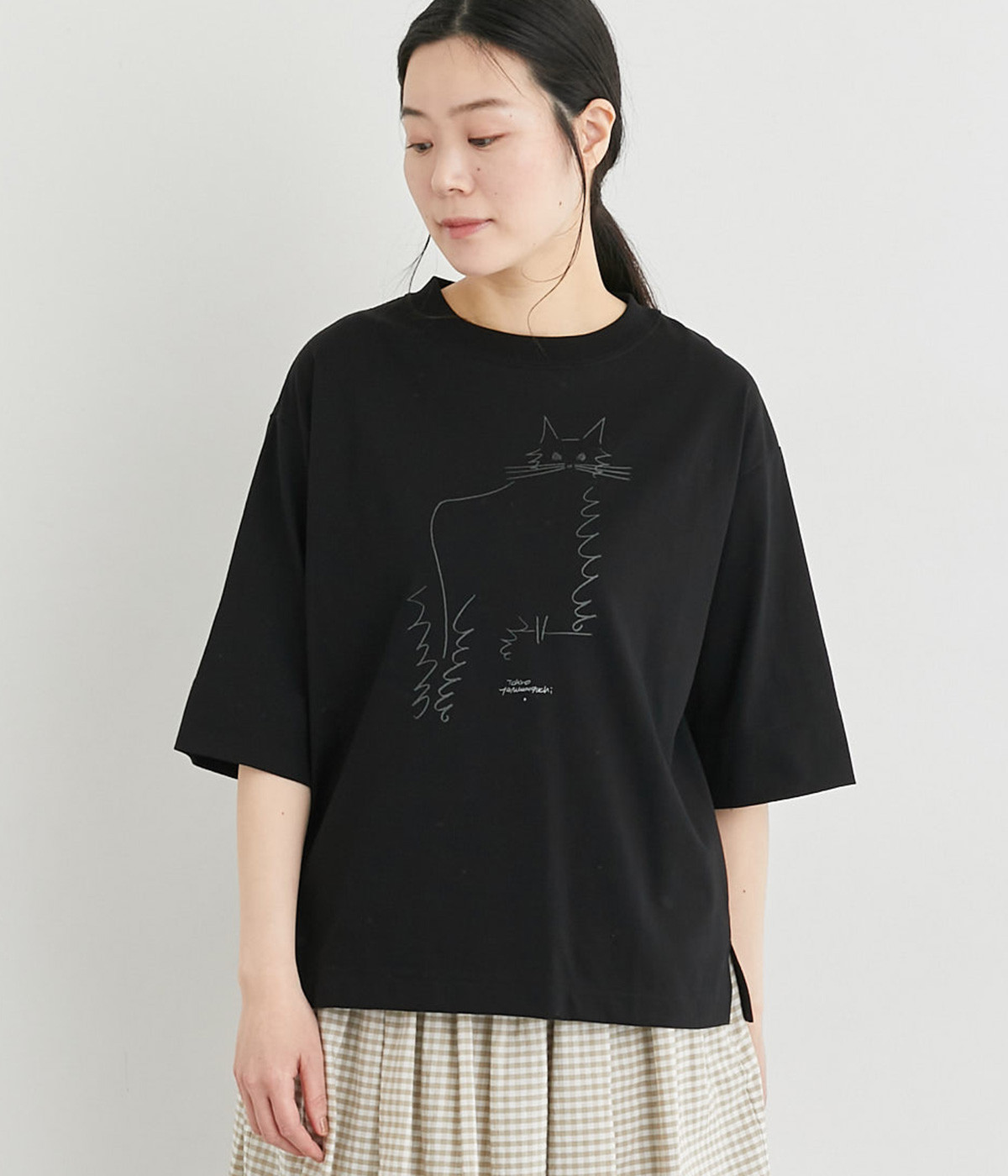 山口一郎さんコラボ　スワィーマイ天竺半袖Tシャツ(ブラック×NEKO-ONESIZE)