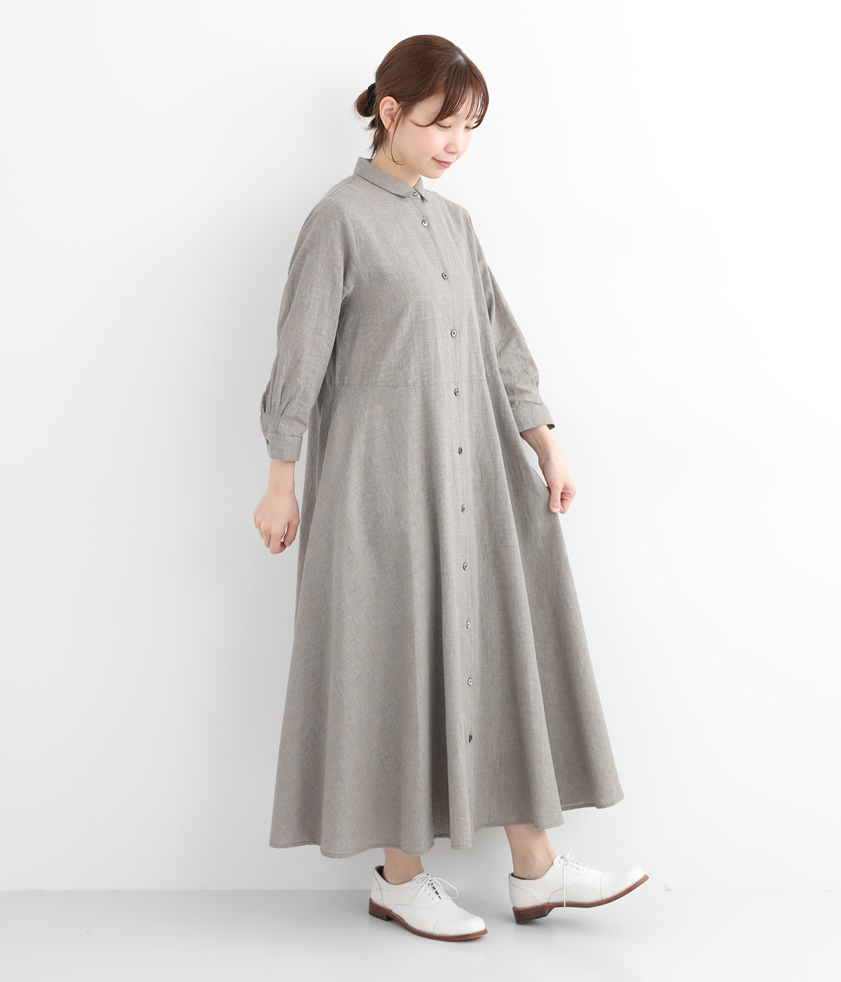 コットンリネンワンピース(グレンチェック-ONESIZE)