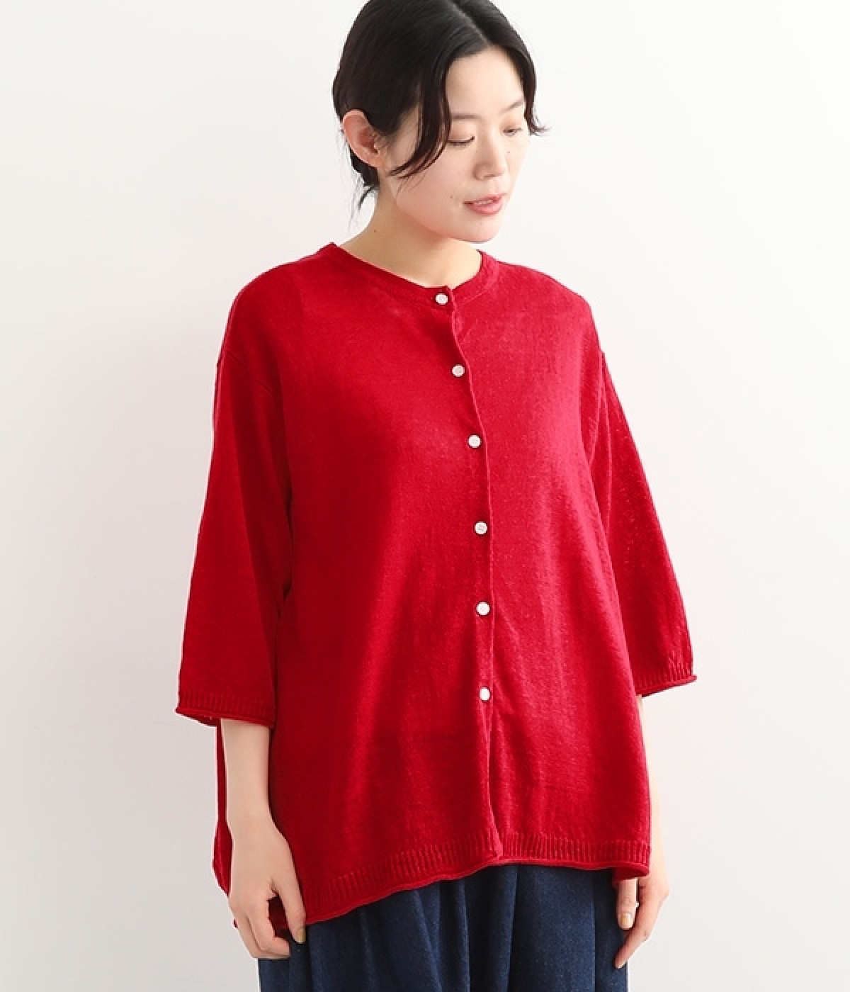 UVカットリネン　2WAYサイドタックプルオーバー(レッド-ONESIZE)