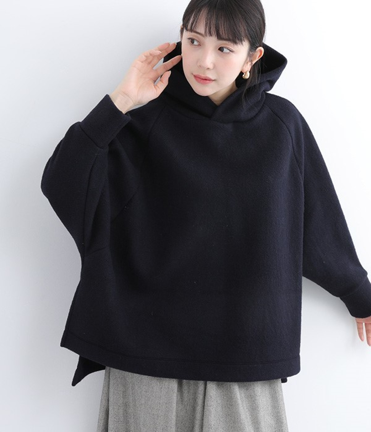 BIGフード付きプルオーバー(ネイビー-ONESIZE)