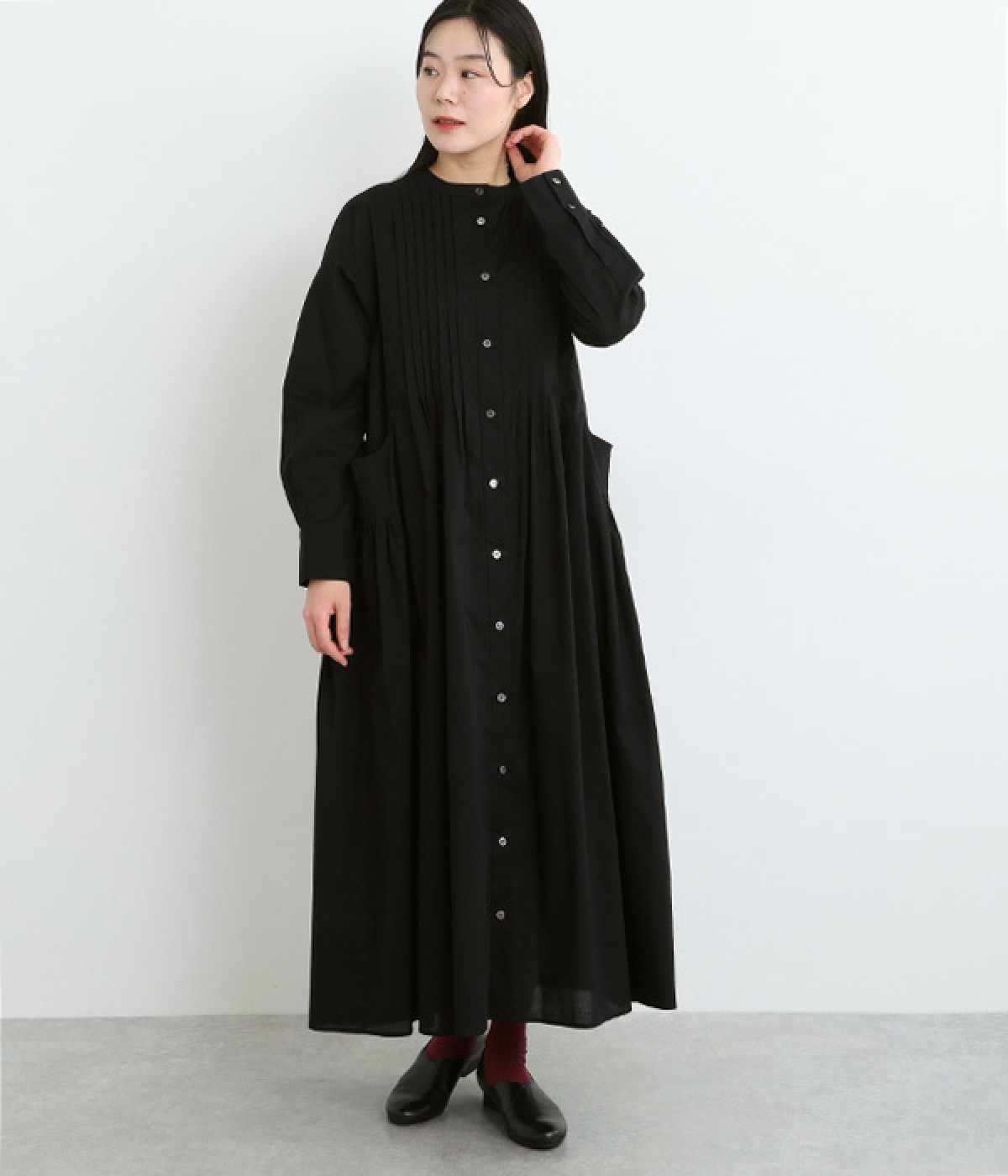 オーガニックコットンローンワンピース(ブラック-ONESIZE)