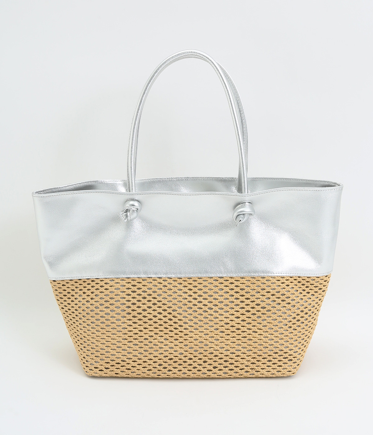 エステルメッシュ　牛革トート(シルバー-ONESIZE)