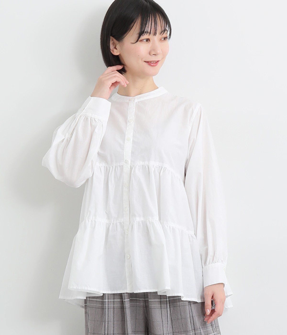 コットンエアリーローンティアードブラウス(オフ-ONESIZE)