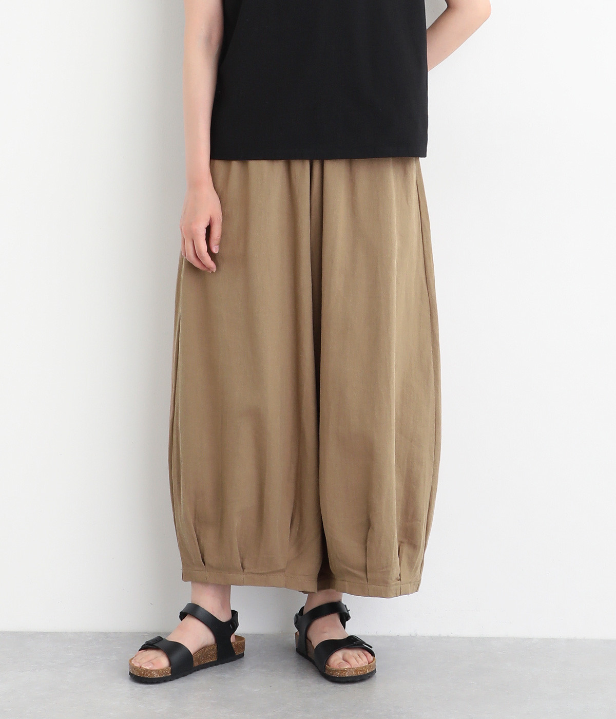 コットンリネン タック入りパンツ(ベージュ-ONESIZE)