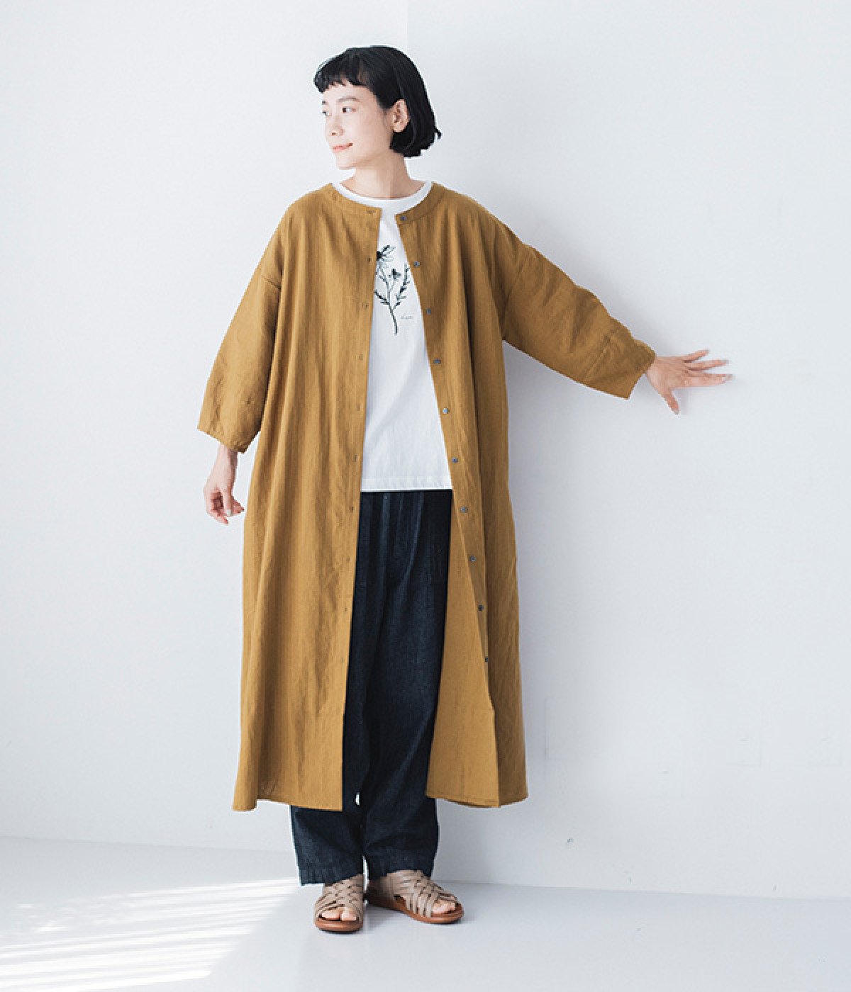 リネンコットン 2WAYレースワンピース(マスタード-ONESIZE)