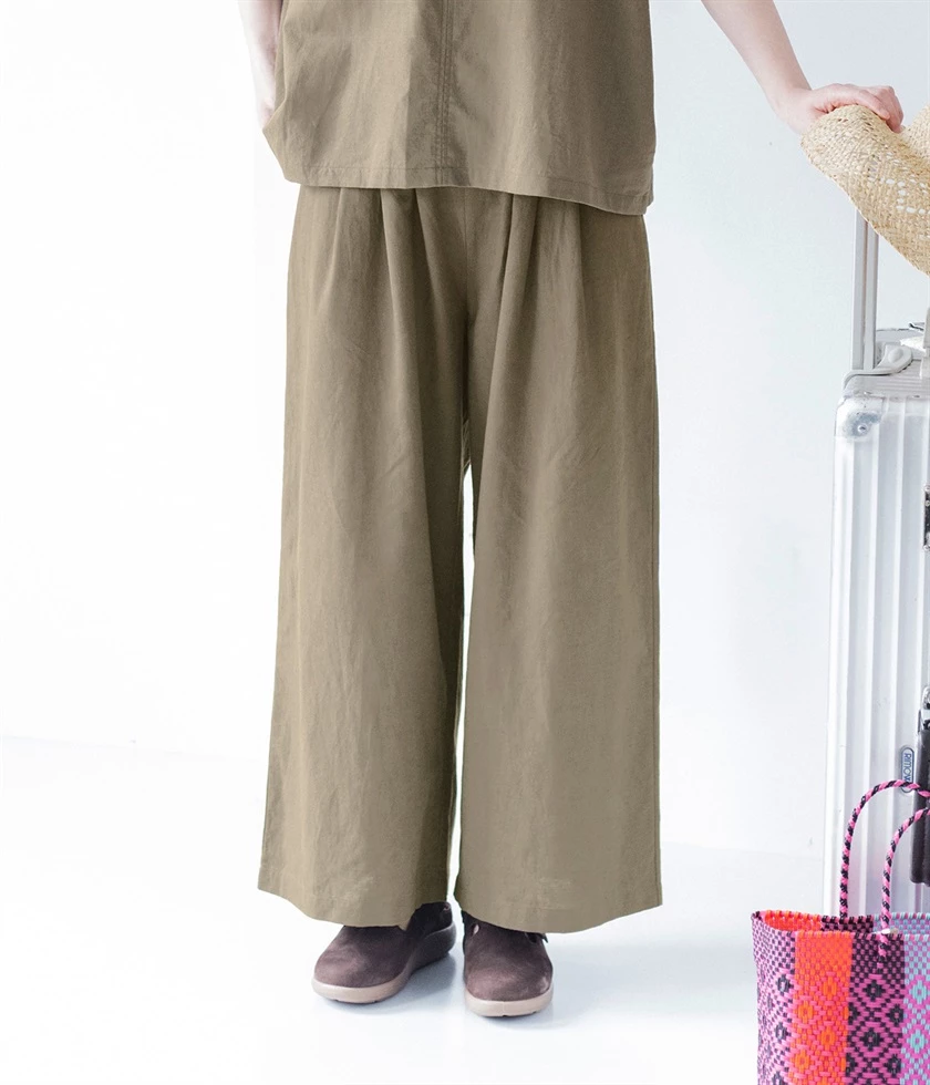 コットンリネン タックワイドパンツ