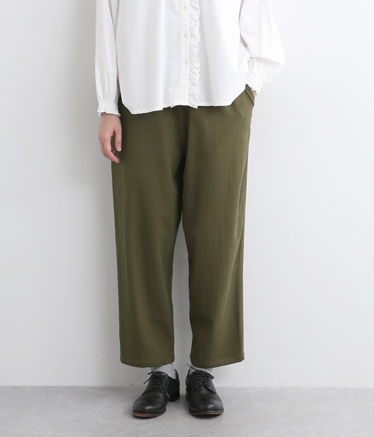 コットンリネンストレッチ バルーンパンツ(カーキ-ONESIZE)