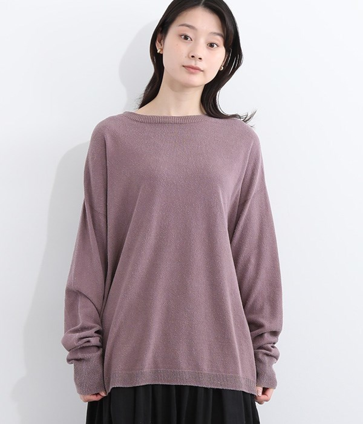 国産シルク100％ニット　ロングTシャツ(モーヴ-ONESIZE)