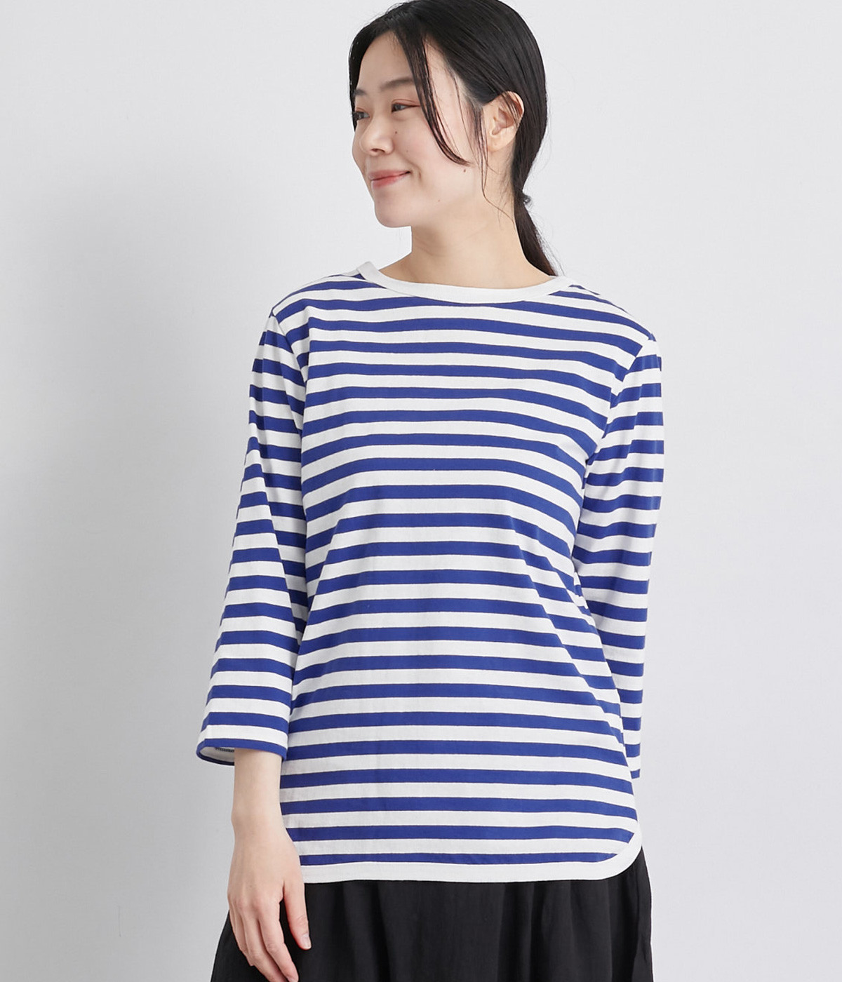 天竺七分袖Tシャツ(ホワイト×ブルー-ONESIZE)
