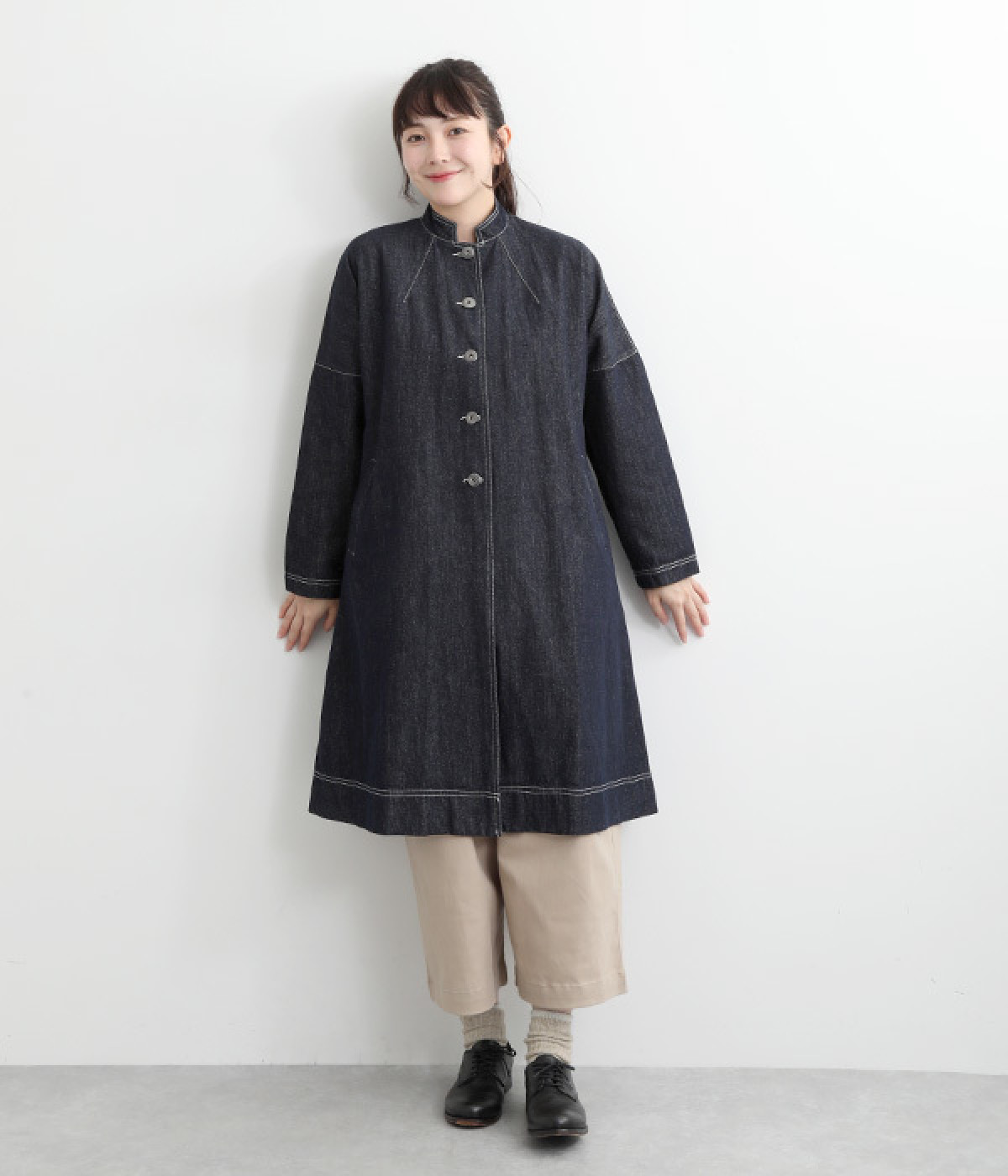 デニムドロップショルダーコート(ネイビー-ONESIZE)