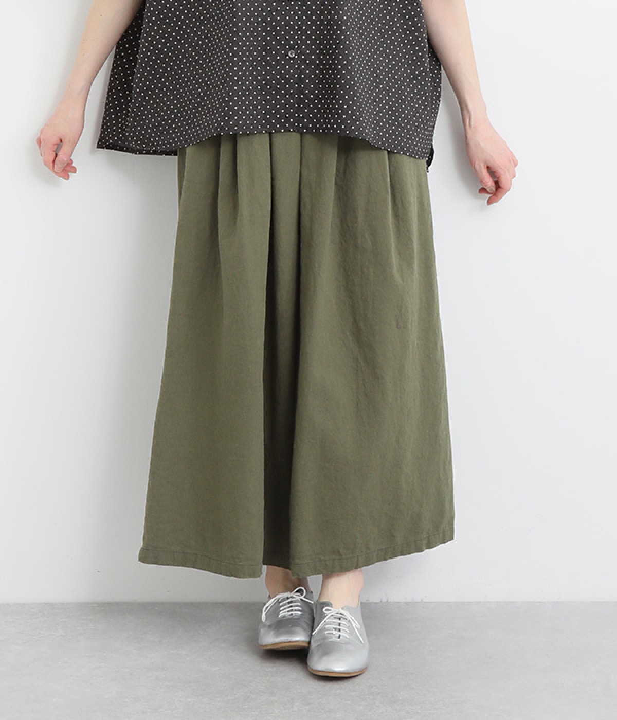 コットンリネンワイドパンツ(カーキ-ONESIZE)
