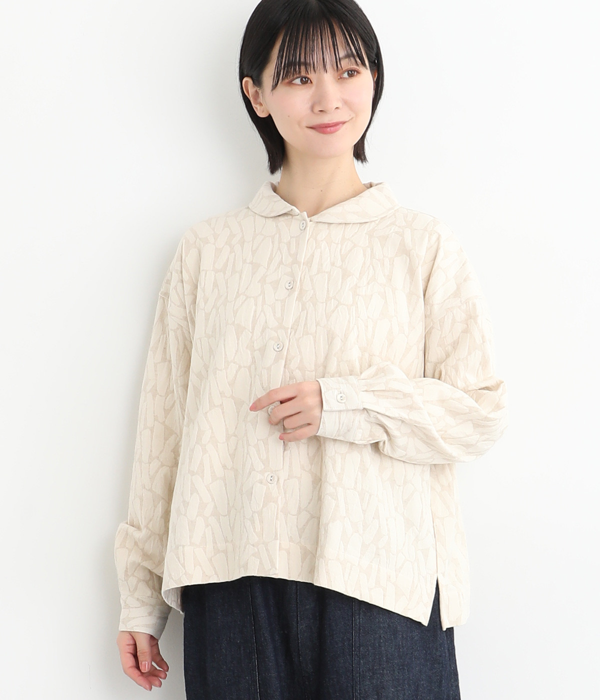 コットンリネンレーヨンジャカードジャケットシャツ(エクリュ-L)
