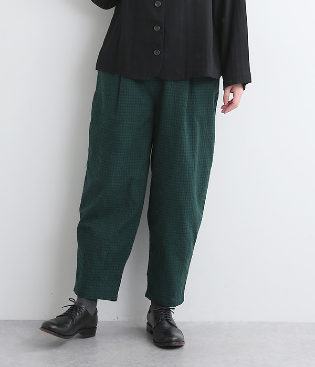 コットン混ギンガムチェックパンツ(グリーン-ONESIZE)