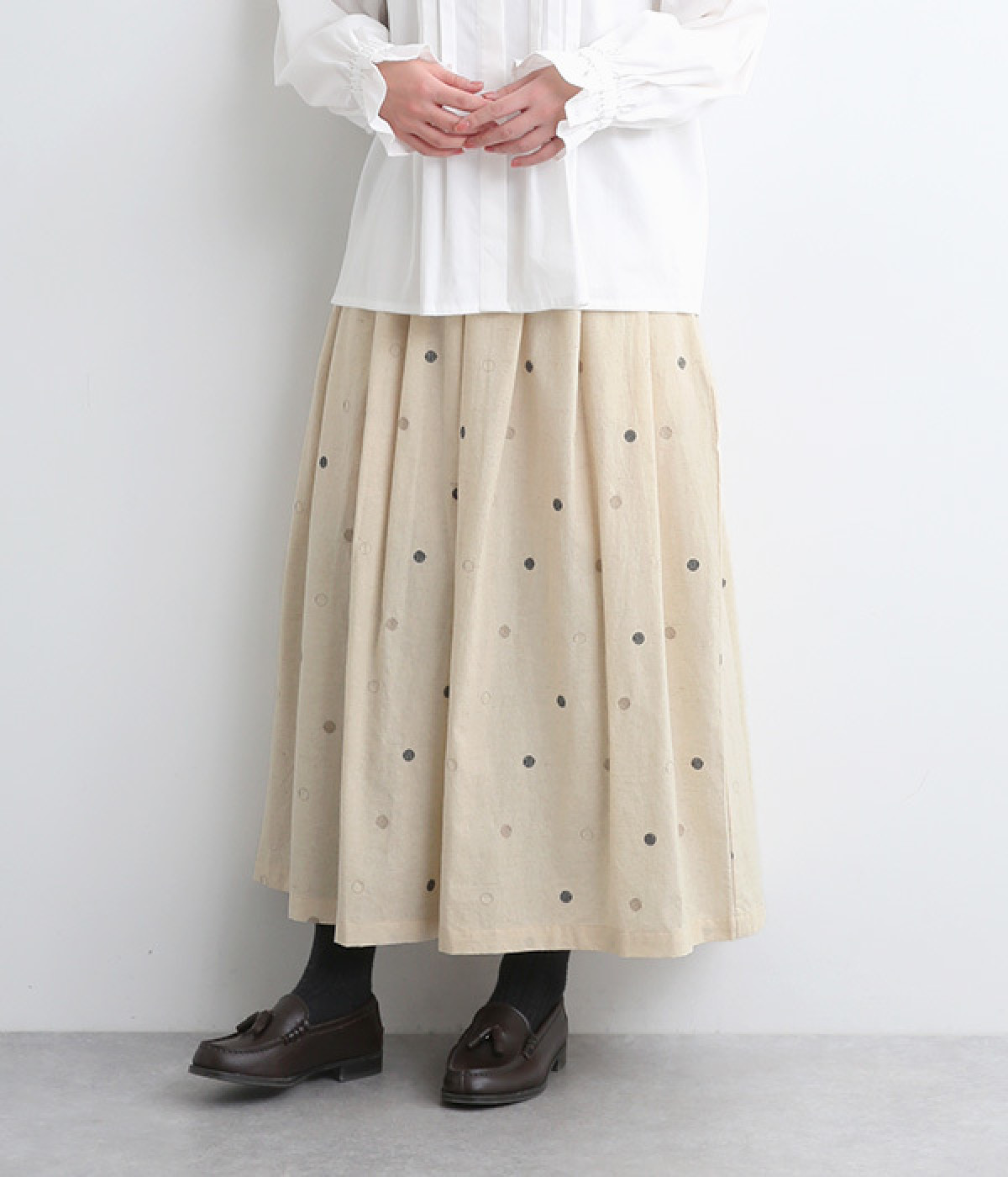 ダンガリードット刺繍スカート(キナリ-ONESIZE)