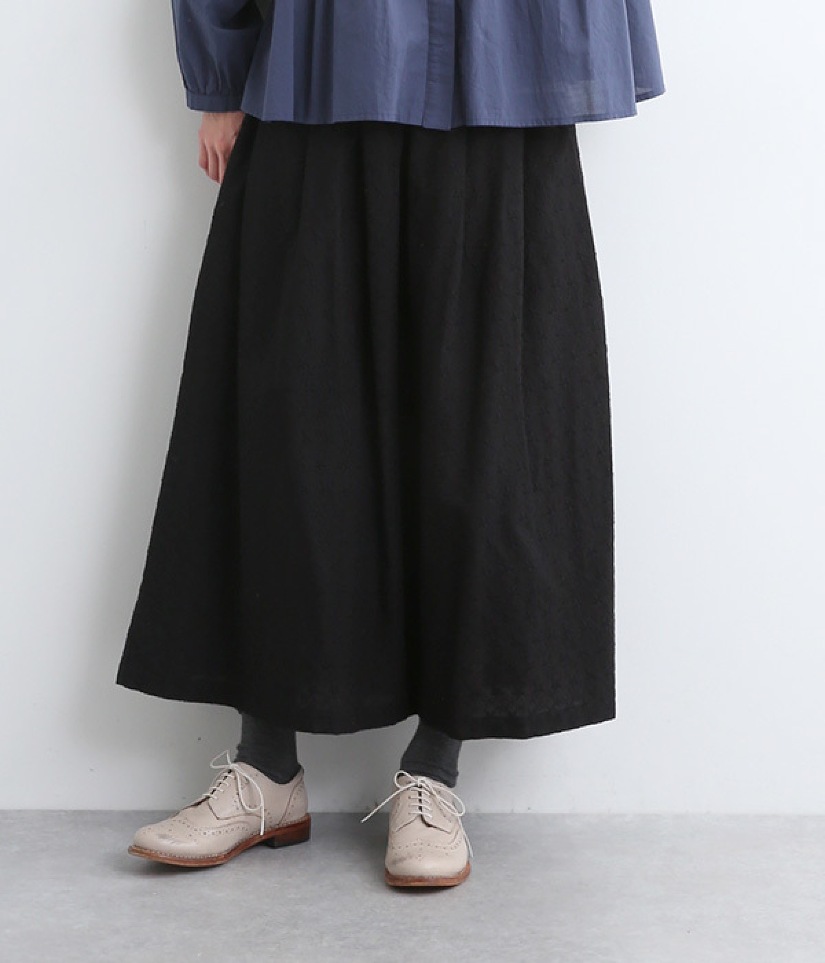 コットン花柄刺繍スカート(ブラック-ONESIZE)