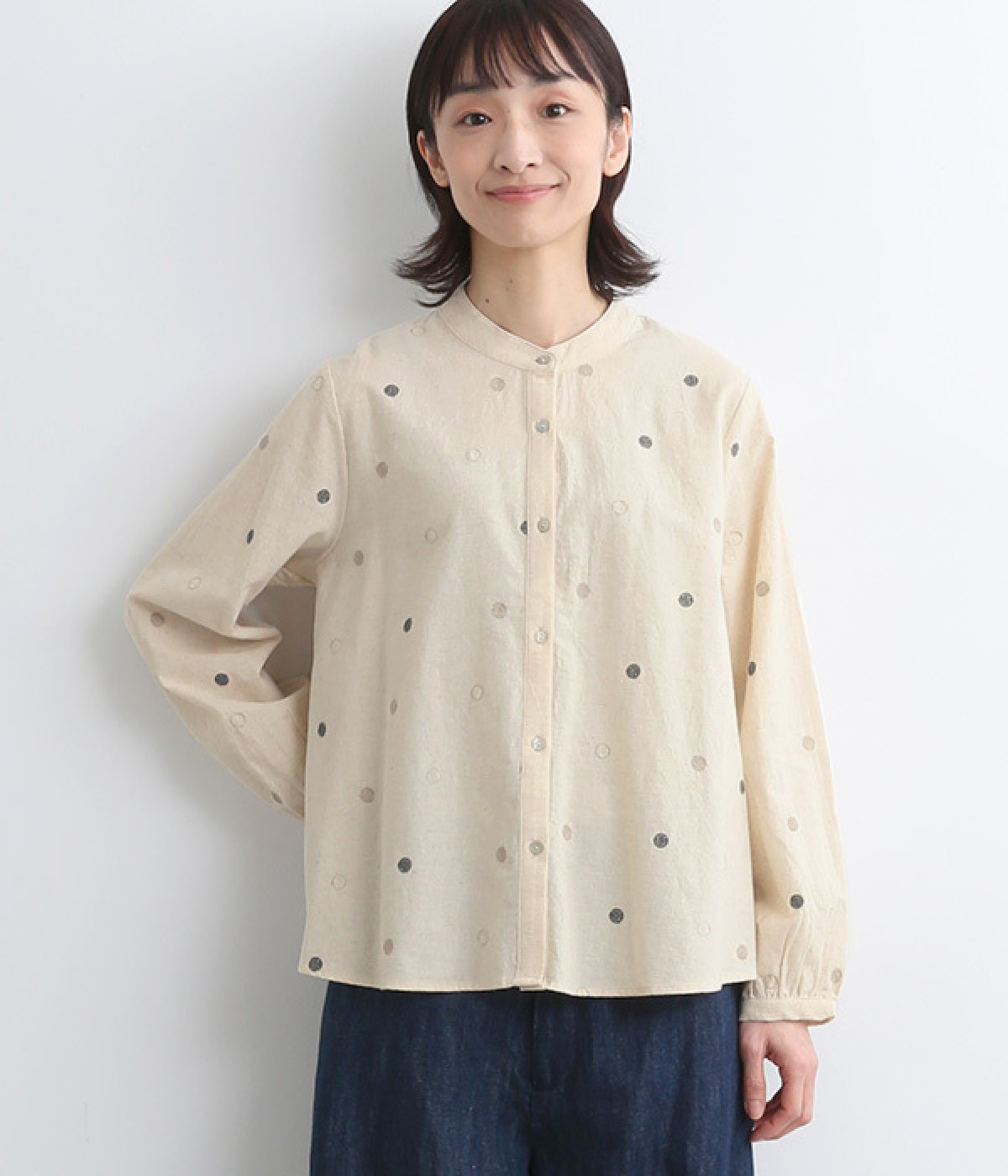 ダンガリードット刺繍ブラウス(キナリ-ONESIZE)
