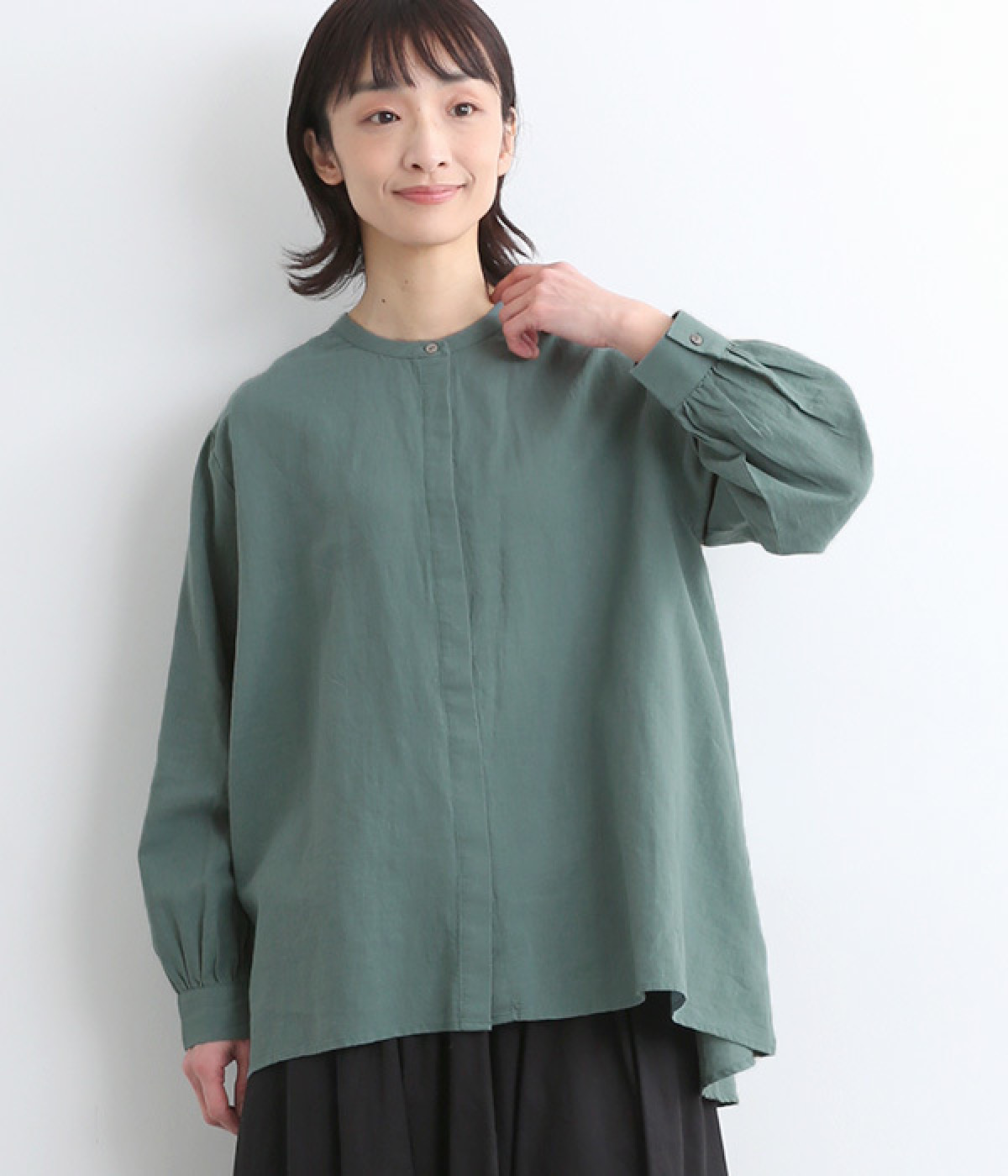 コットンリネン平織チュニックブラウス(ミント-ONESIZE)