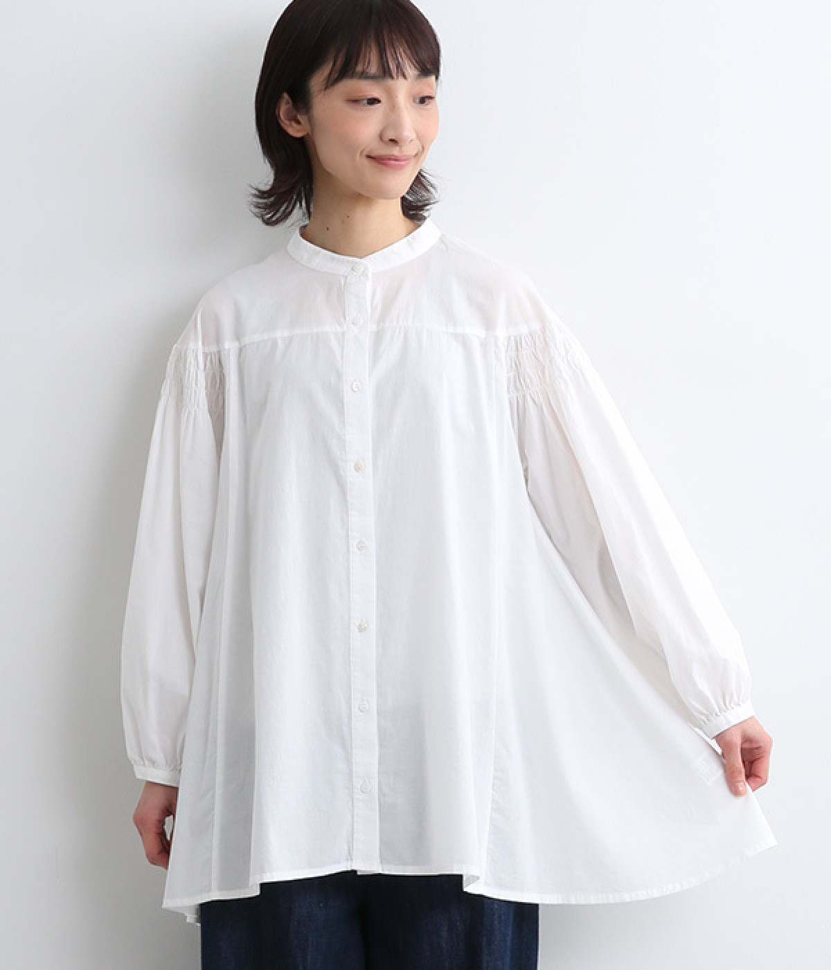 コットンローンチュニックブラウス(オフホワイト-ONESIZE)