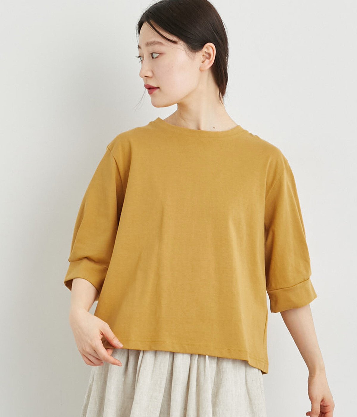 コットン天竺6分袖Tシャツ(カラシ-ONESIZE)