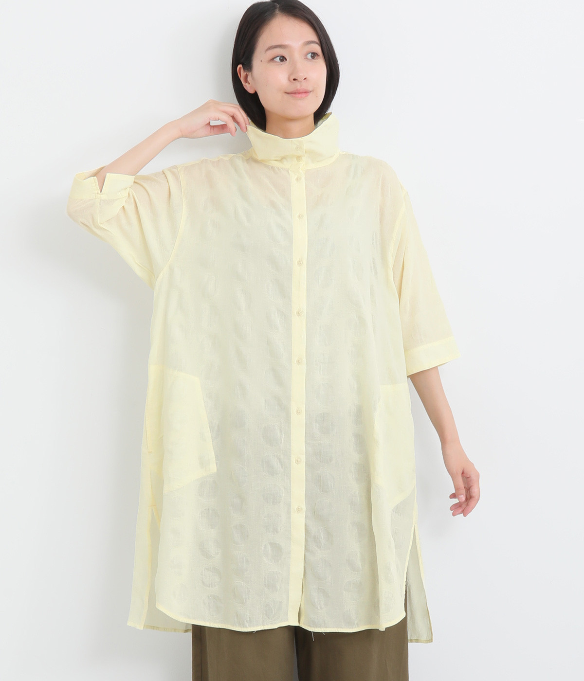 塩縮ローンチュニック(アイボリー-ONESIZE)