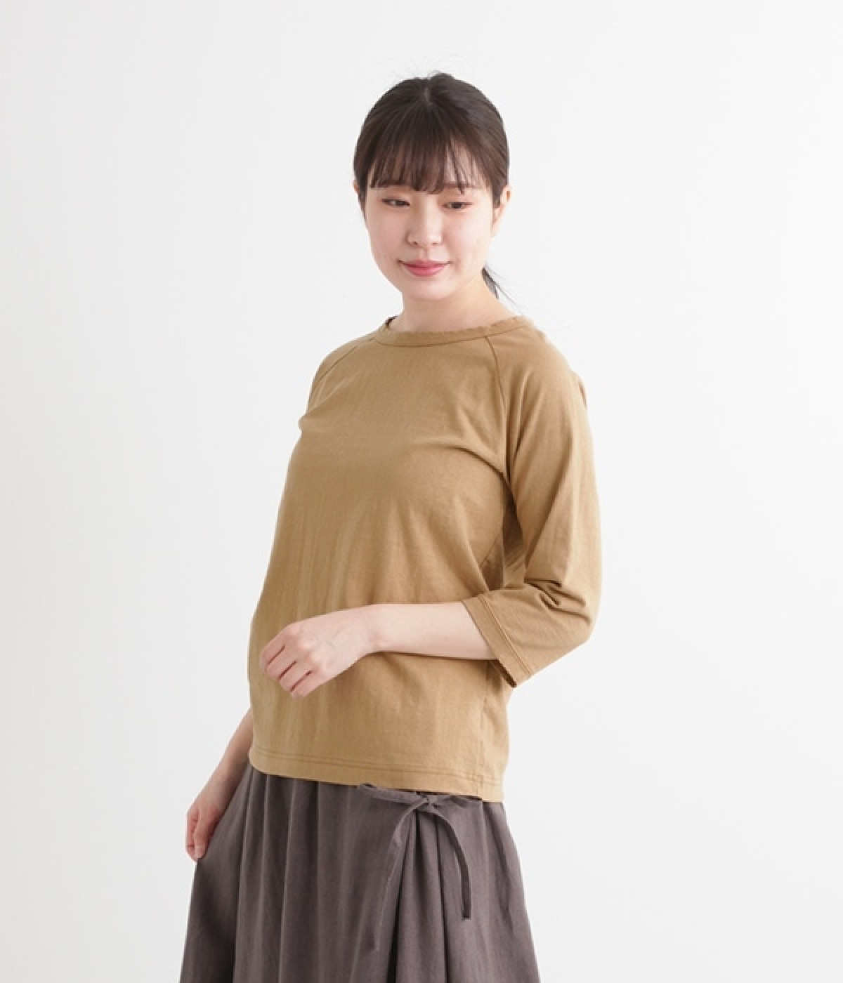 ムラ糸ラグラン7分袖Tシャツ(ベージュ-L)