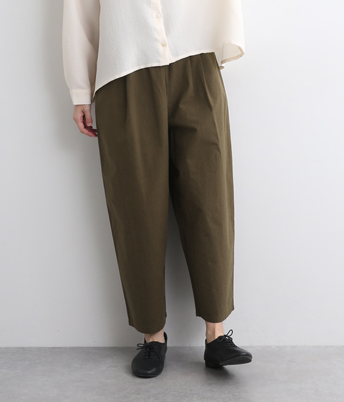 コットンリネンブロードワッシャーワイドテーパードパンツ(ダークブラウン-ONESIZE)