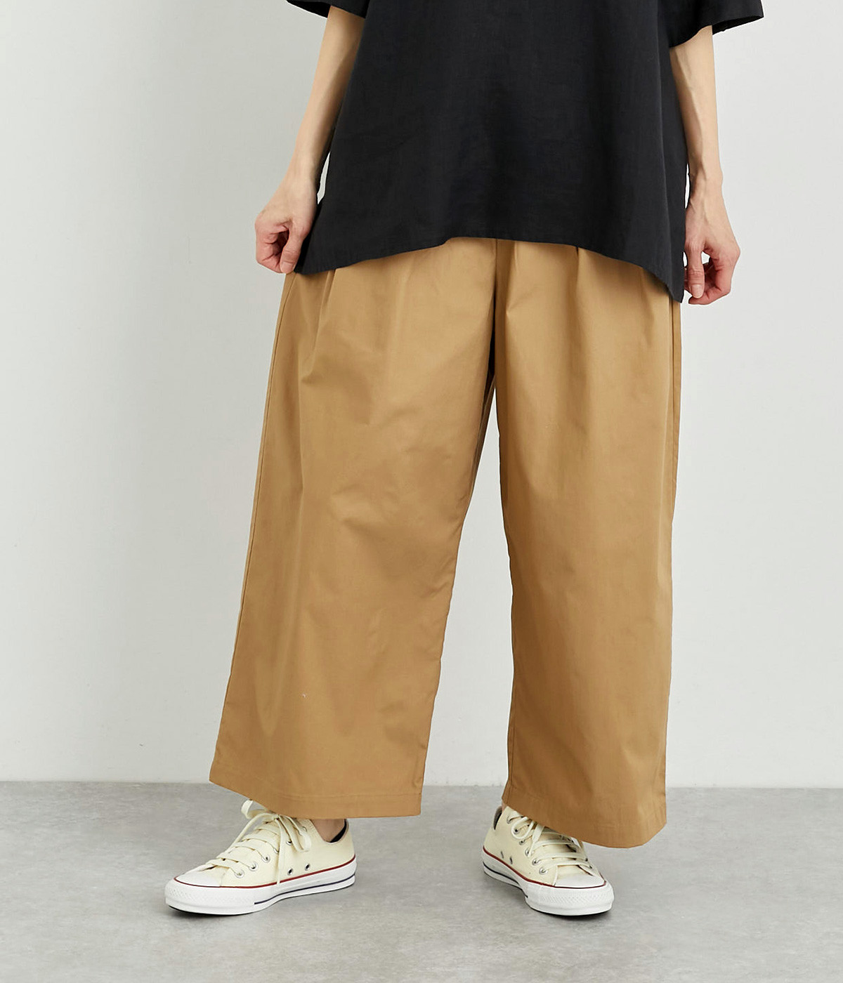 日本製　ホースクロス　ワイドストレートパンツ(キャメル-ONESIZE)