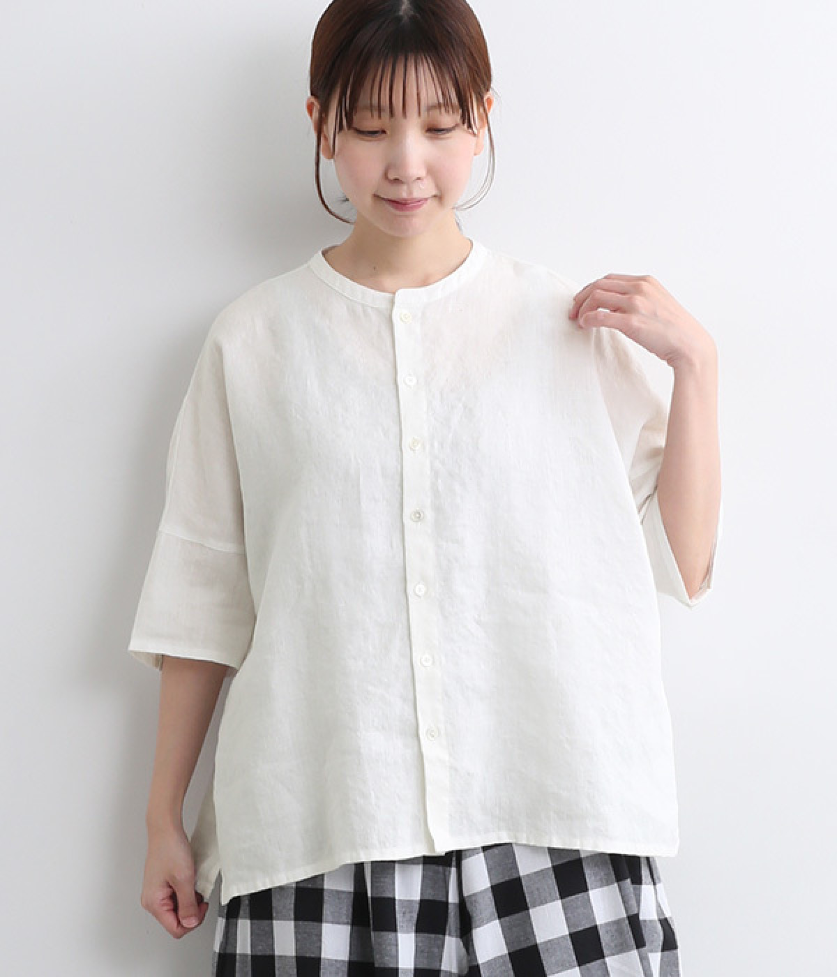 ヘンプクルーネックワイドシャツ(ホワイト-ONESIZE)