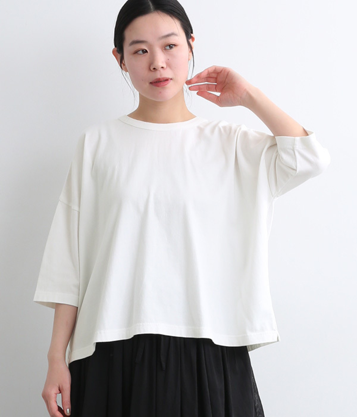 コットンカットソー6分袖ワイドプルオーバー(ホワイト-ONESIZE)