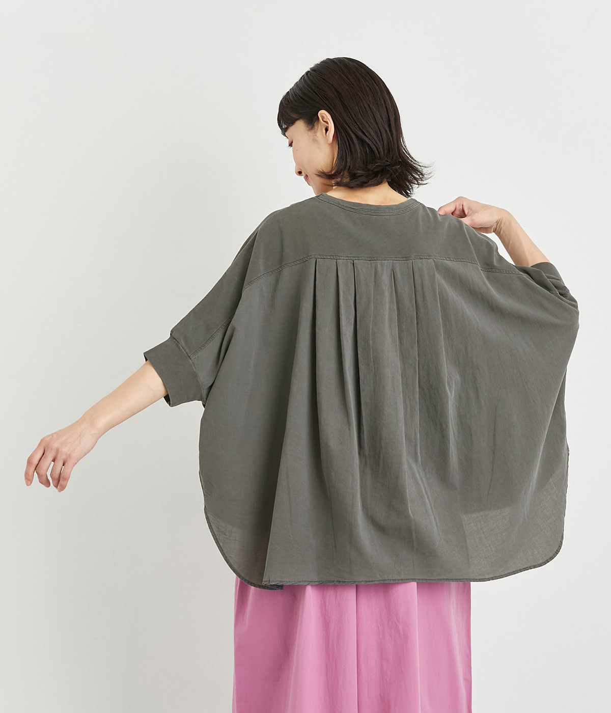 ガーメントダイカットソー　スウィッチングワイドプルオーバー(チャコール-ONESIZE)