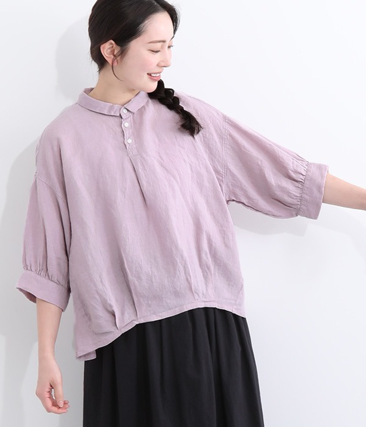 リネンキャンバス　バロンシャツ(アッシュパープル-ONESIZE)