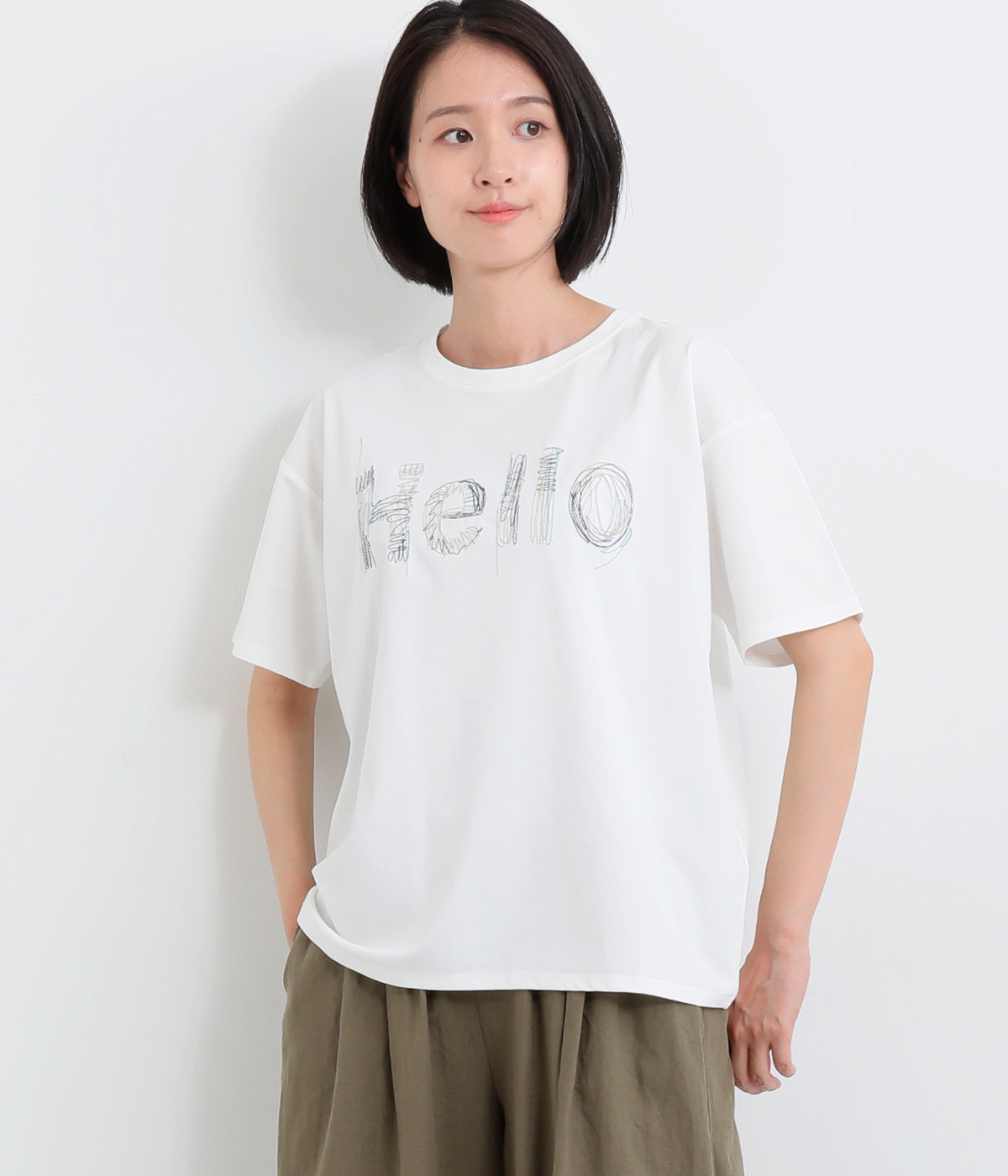 バイオ天竺アートロゴ刺繍Tシャツ(オフ-ONESIZE)