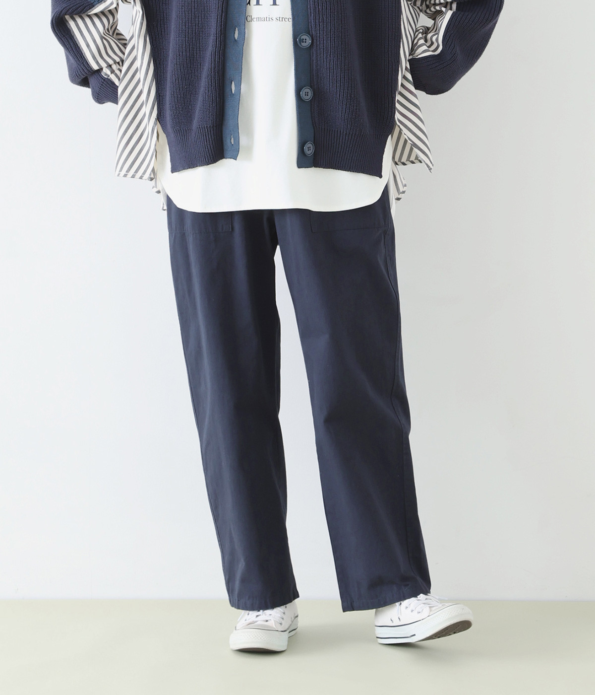 高密度コットンツイルベイカーパンツ(ネイビー-ONESIZE)