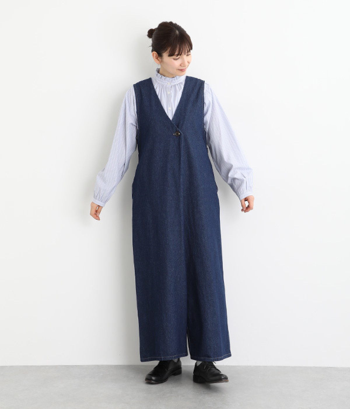 デニムアシメサロペパンツ(インディゴ-ONESIZE)