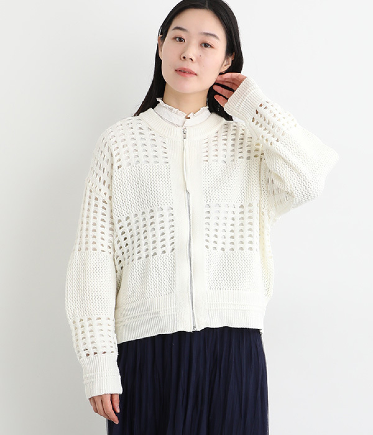 アクリルバルキーメッシュカーディガン(オフ-ONESIZE)