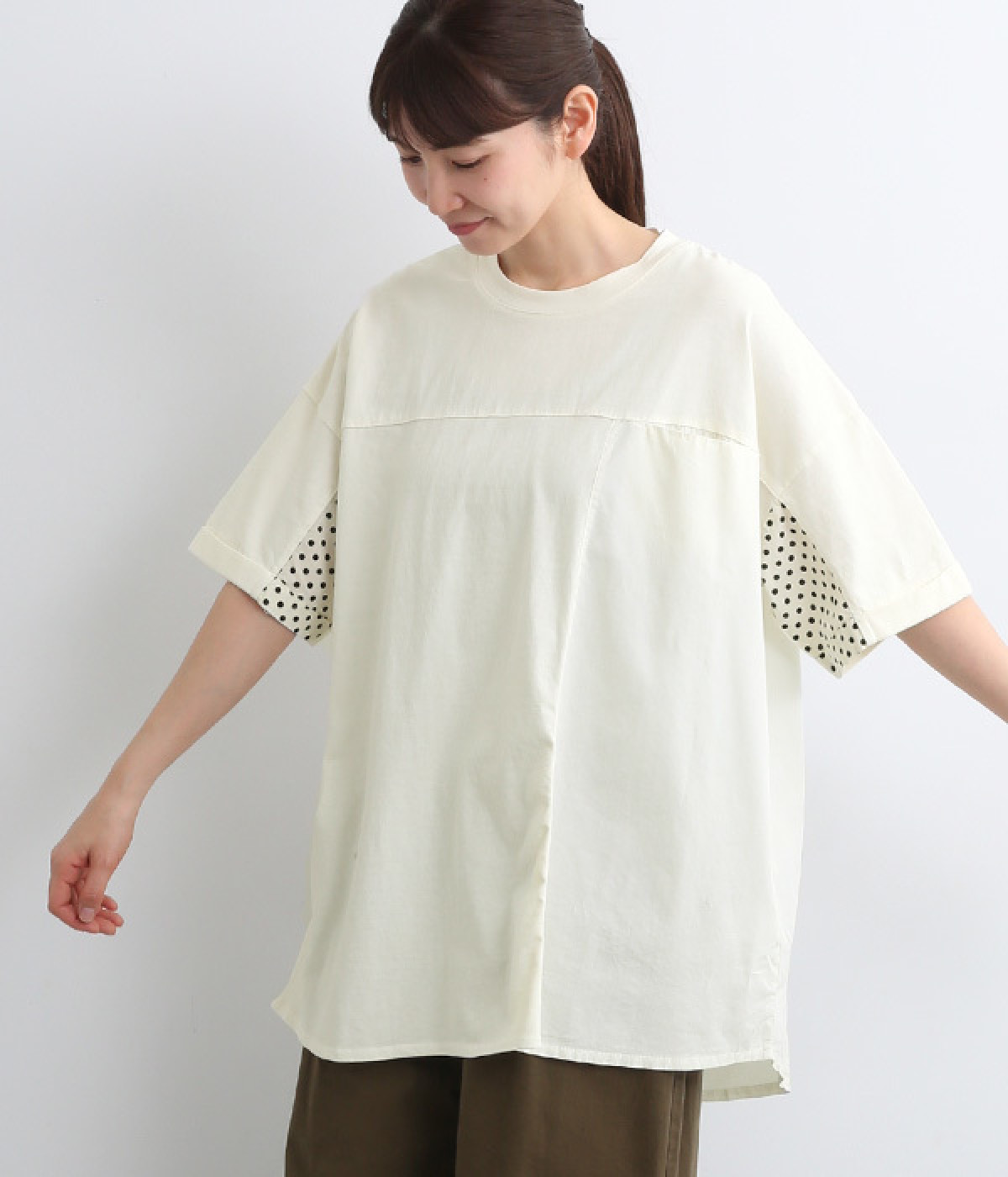 ピグメント加工後ろ釦デザインT(アイボリー-ONESIZE)