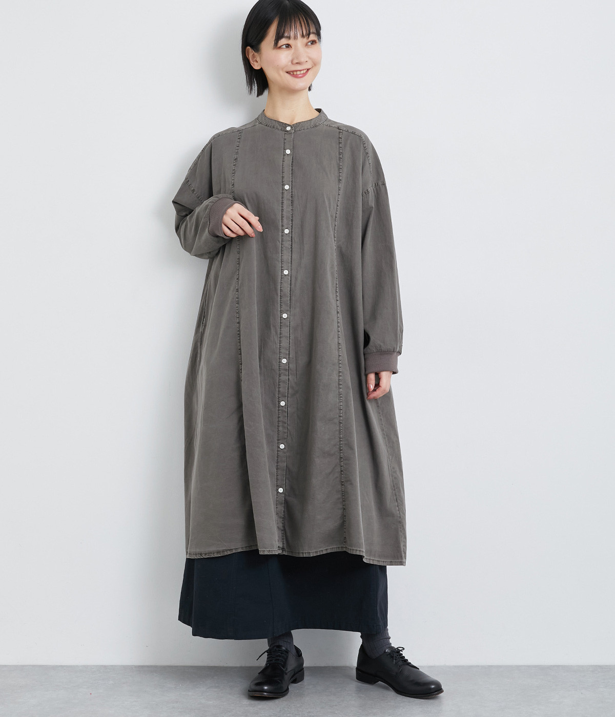 オックスピグメント加工リブ使いプルオーバー(チャコール-ONESIZE)